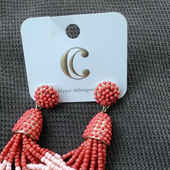 NWT Charming Charlie Orange/Pink/White Beaded Drop Dangle Earrings - Picture 10 of 10